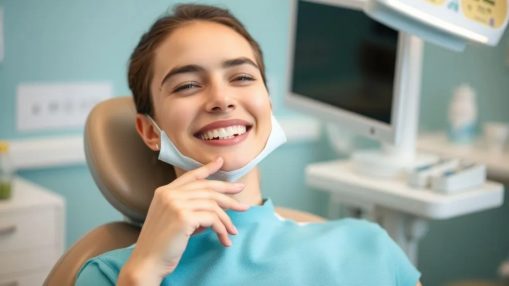Patient in dental chair, looking anxious.